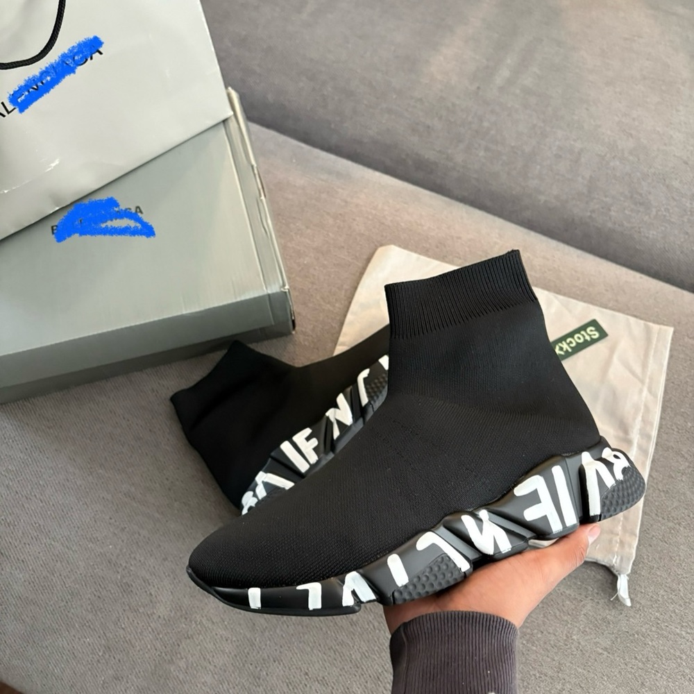Balenciaga Black Sock Sneakers with White Accents
